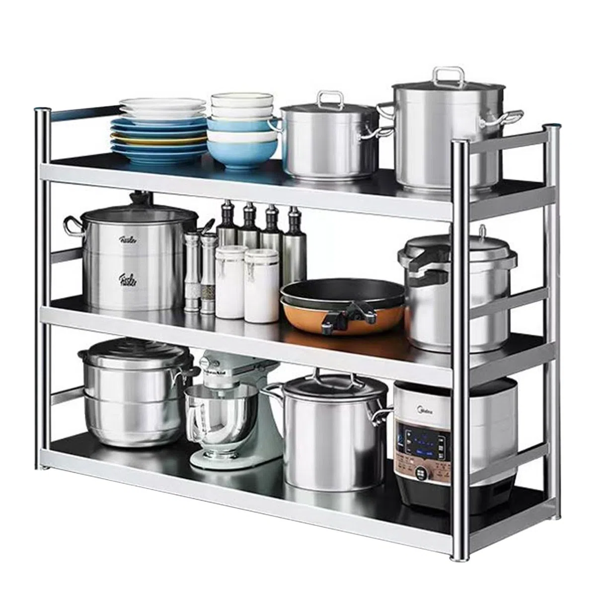 Étagère murale flottante en acier inoxydable 304 avec protections latérales, étagère commerciale à 2 ou 3 niveaux, support de rangement robuste pour restaurant cuisine bar hôtel(3-layer 60X30X85CM)