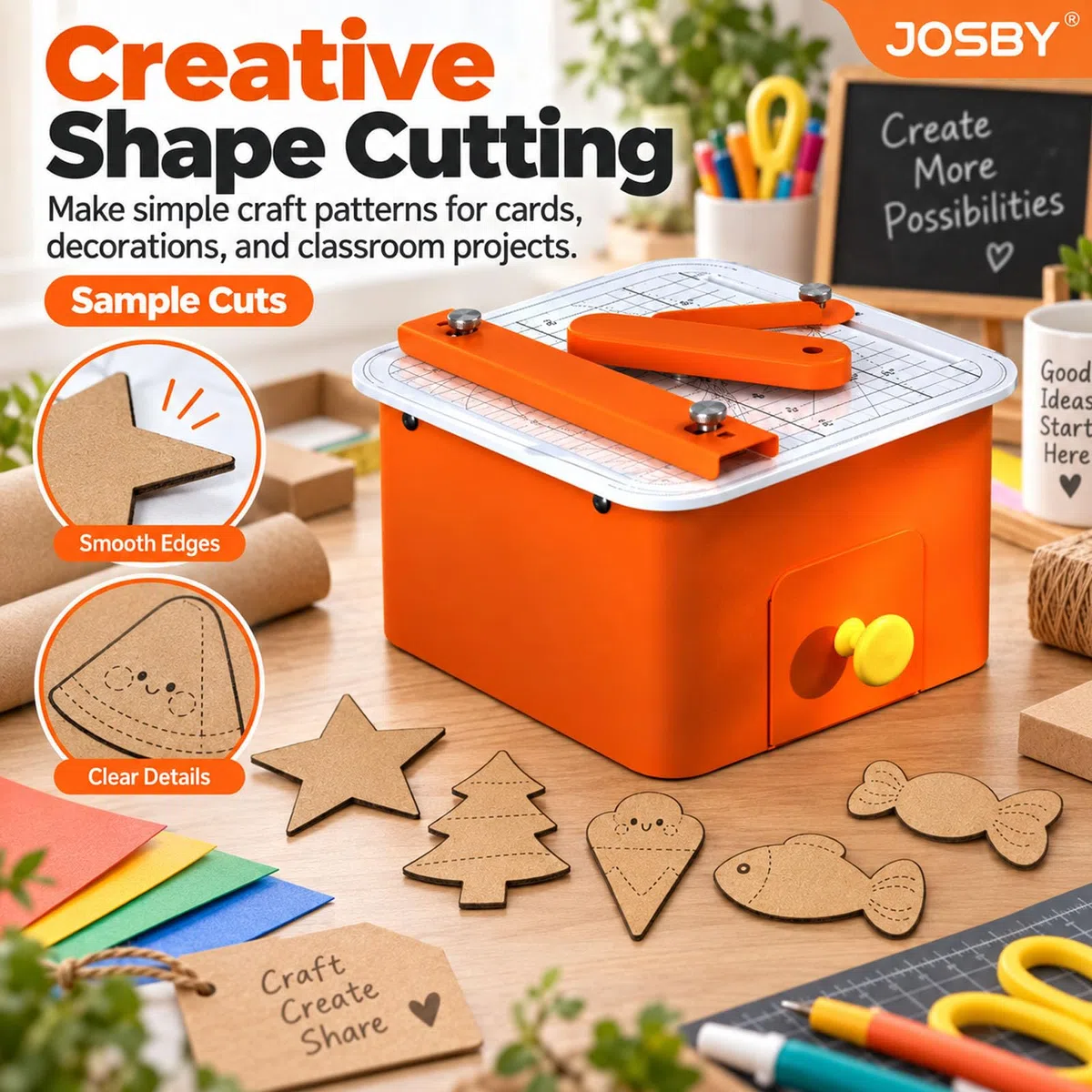 JOSBY Machine De Découpe Manuelle De Bureau, Outil Multifonctionnel pour Carton, avec Commande Latérale Et Grille De Mesure Dangle, Découpes Droites Et Circulaires, pour Carton