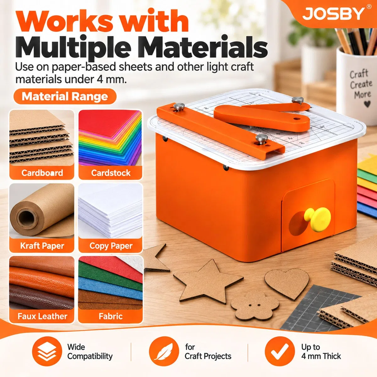 JOSBY Machine De Découpe Manuelle De Bureau, Outil Multifonctionnel pour Carton, avec Commande Latérale Et Grille De Mesure Dangle, Découpes Droites Et Circulaires, pour Carton