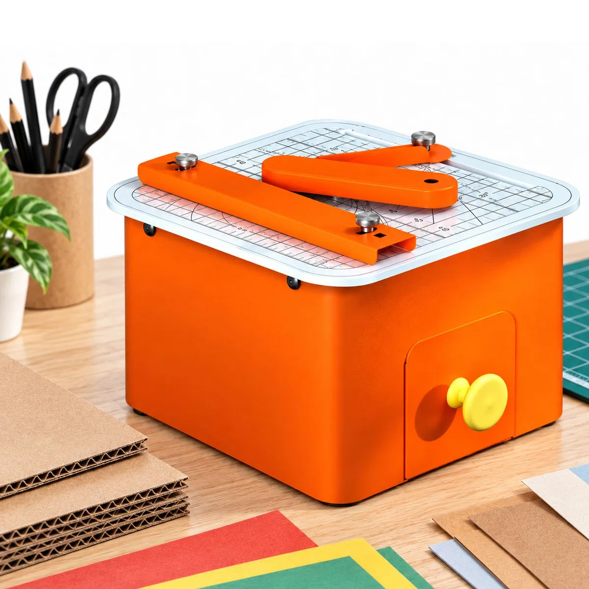 JOSBY Machine De Découpe Manuelle De Bureau, Outil Multifonctionnel pour Carton, avec Commande Latérale Et Grille De Mesure Dangle, Découpes Droites Et Circulaires, pour Carton