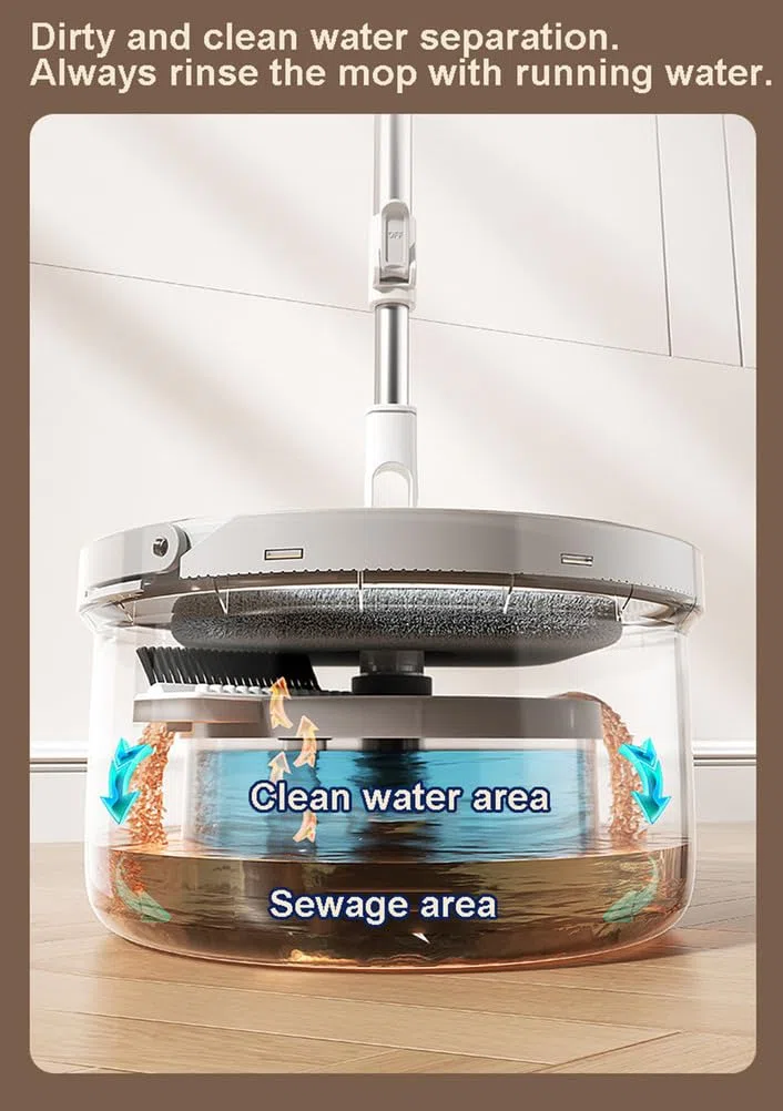 Ensemble Balai et Seau rotatifs pour Le Nettoyage de la Maison, tête rotative à 360 degrés, Double Compartiment pour l'eau Sale et Propre, balais rotatifs pour sols