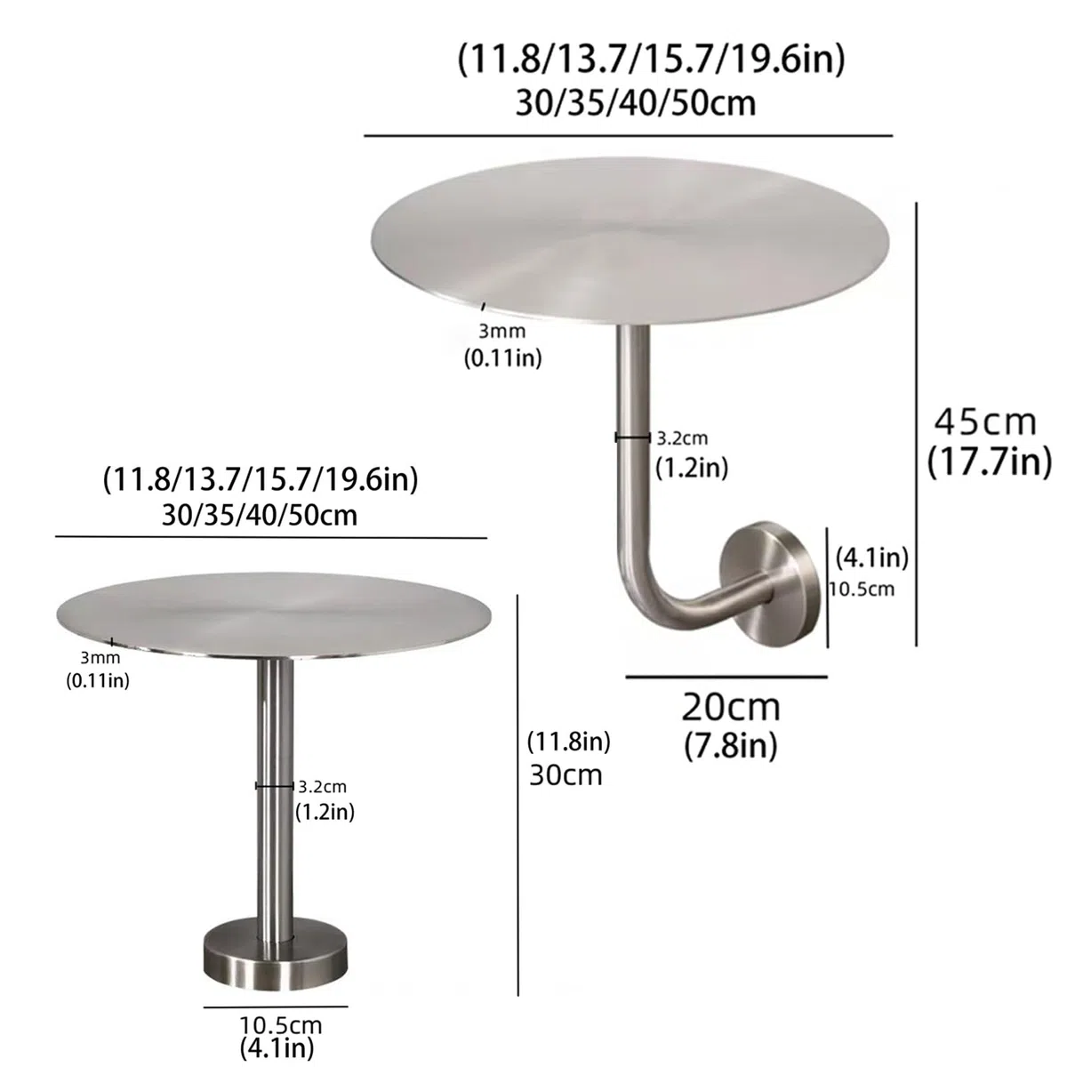 Table pliante ronde en acier inoxydable pour économiser de l'espace – Bureau de bar moderne pour usage intérieur/extérieur – Table de stand de 35 cm / 13.7in pour café et salle à manger, élégante et