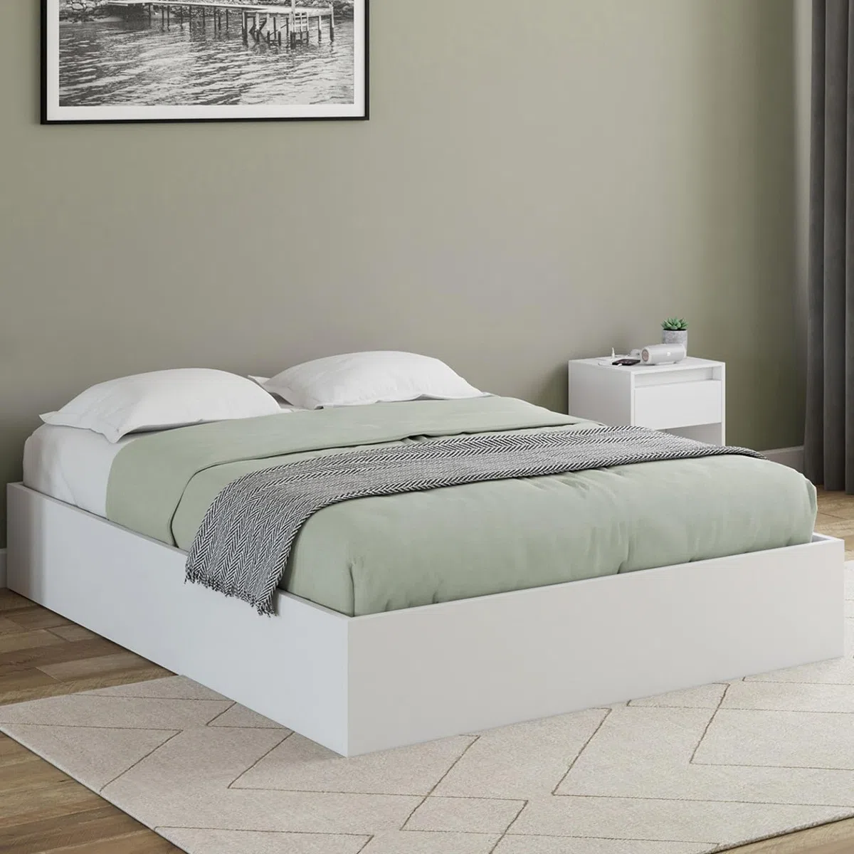 IDMarket - Lit Coffre Double SANDSIDE avec sommier 160 x 200 cm Blanc
