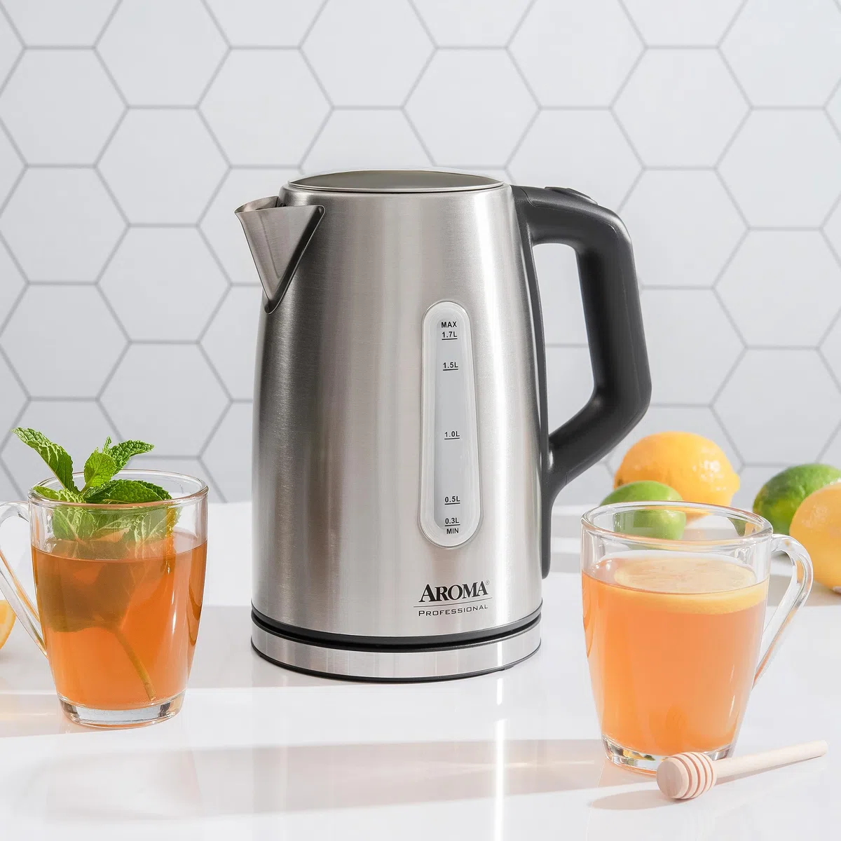 AROMA Bouilloire électrique professionnelle en acier inoxydable 1,7 l/7 tasses (AWK-1810SD)