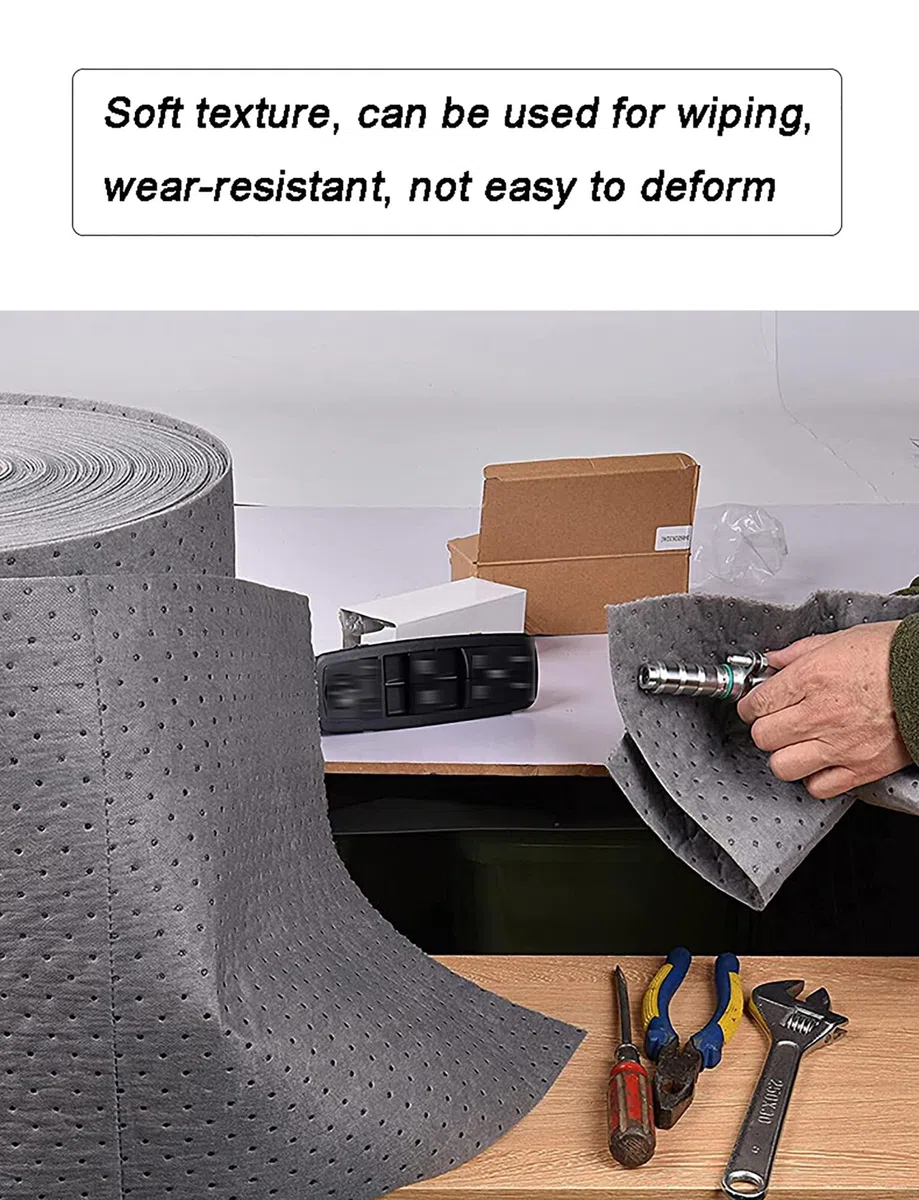 Rouleau de tapis absorbant l'huile industrielle – Coussinets en polypropylène pour absorber l'huile, le diesel, le carburant et les déversements d'hydrocarbures