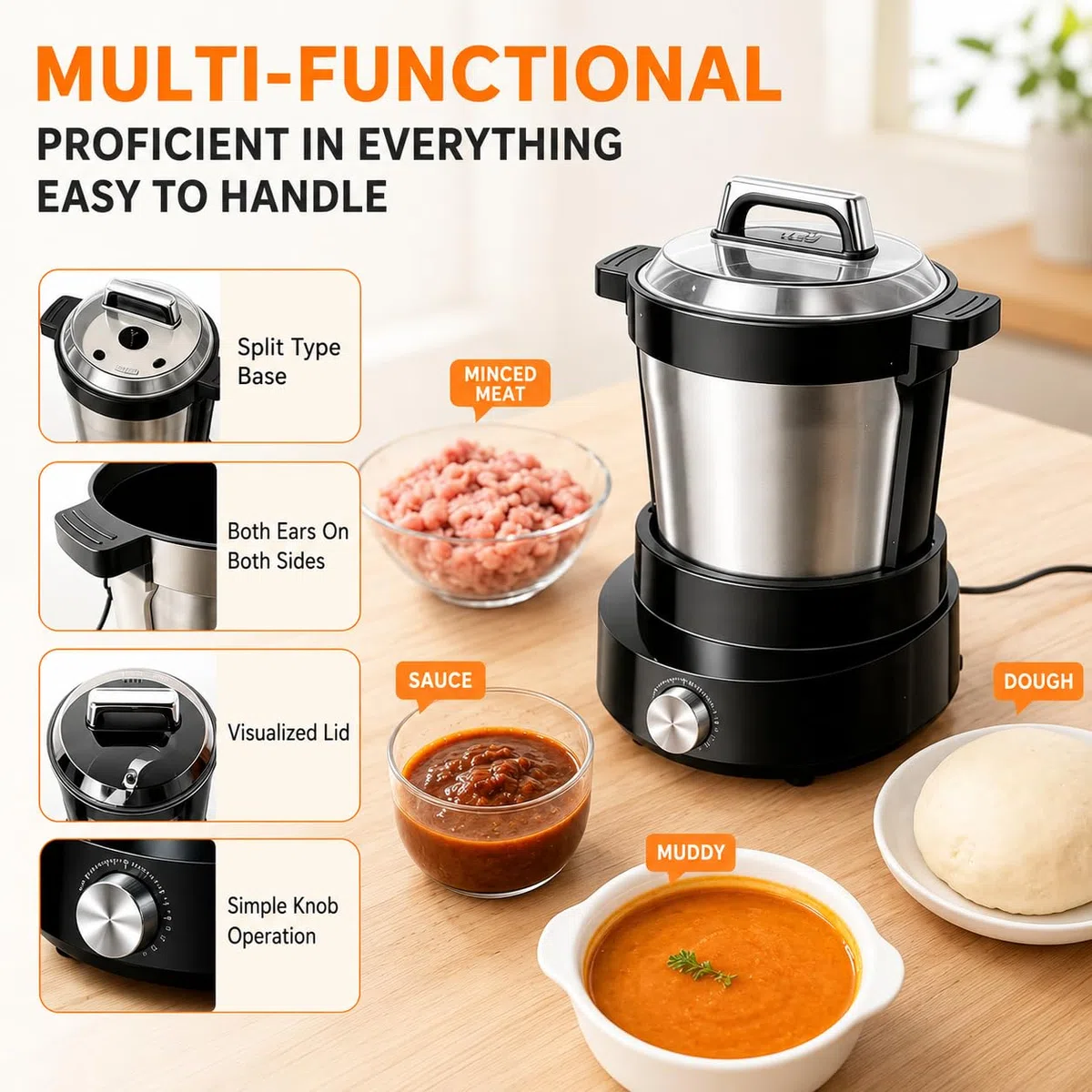 Machine à aramant électrique 6L, Machine Automatique Fufu et Amala avec minuterie de 60min, Pot en Acier Inoxydable Non-adhésif pour l'igname pilonnée, Banku, EBA, idéal pour Les Repas de Famille