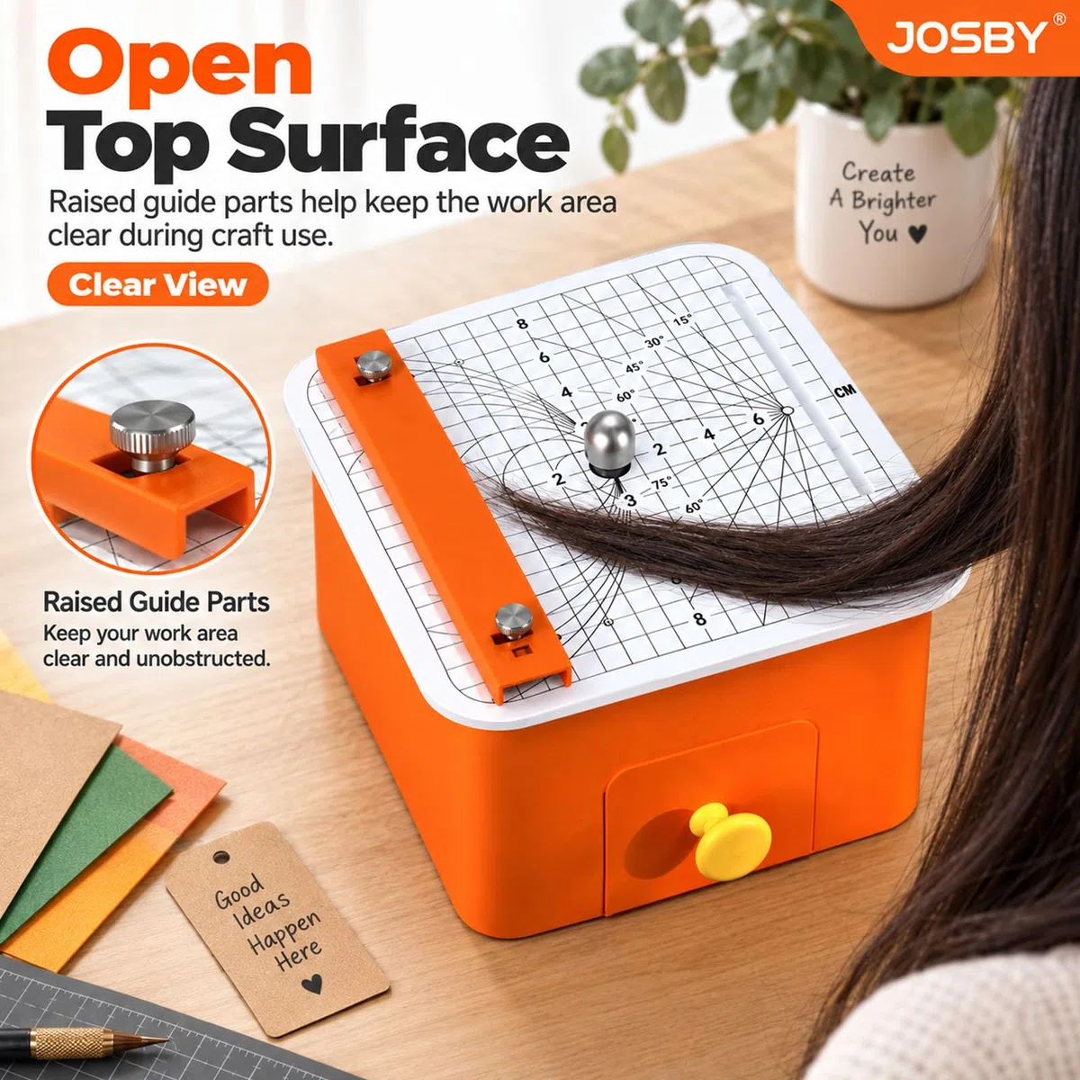 JOSBY Machine De Découpe Manuelle De Bureau, Outil Multifonctionnel pour Carton, avec Commande Latérale Et Grille De Mesure Dangle, Découpes Droites Et Circulaires, pour Carton