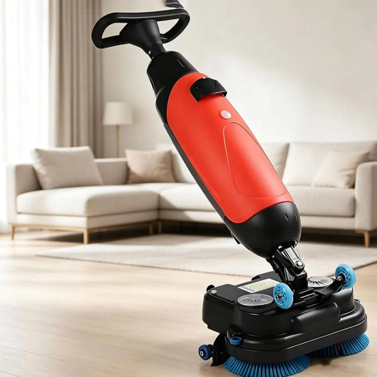 Polisseuse de sol sans fil rouge, double brosse pour espaces domestiques et commerciaux