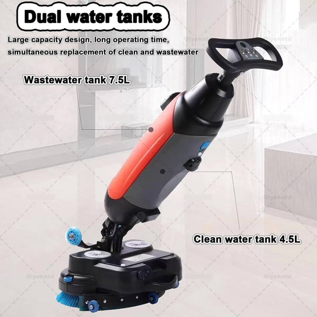 Polisseuse de sol sans fil rouge, double brosse pour espaces domestiques et commerciaux