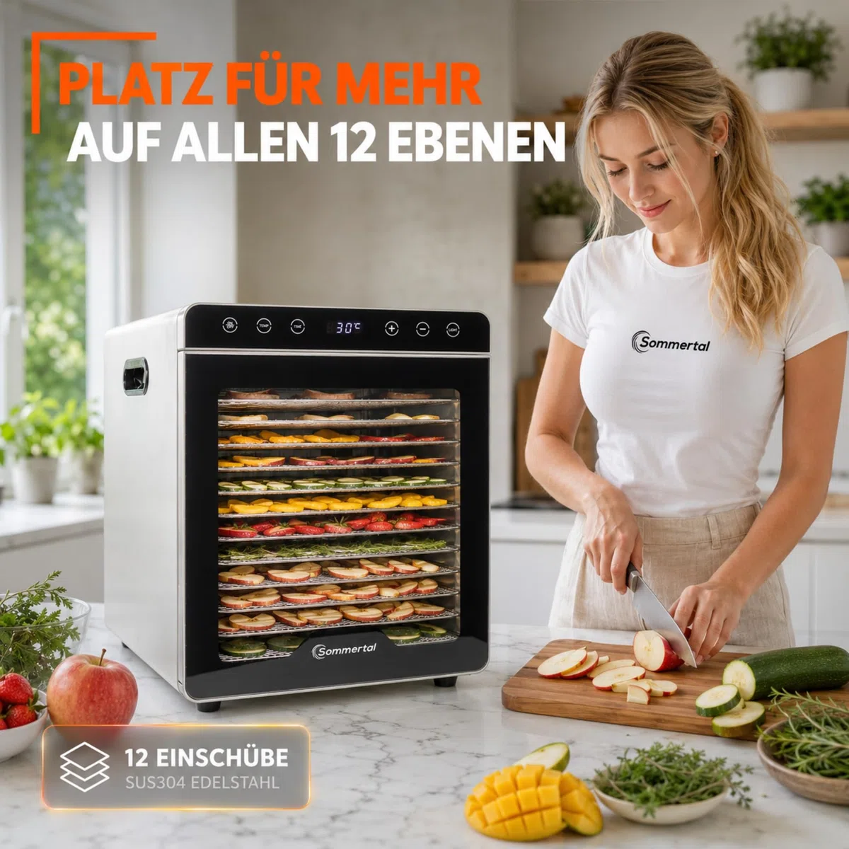 Sommertal Déshydrateur Silence 800 - 12 compartiments en acier inoxydable - 800 W - Silencieux