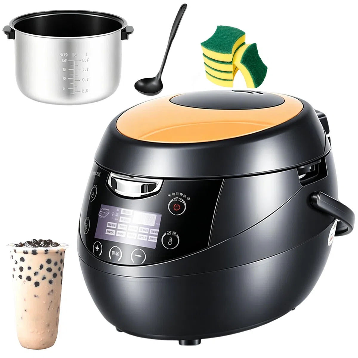 Machine à 5l-16l Entièrement Automatique Cuiseur de Perles avec Panneau Tactile Intelligent et Réglage de Température et Minuteur Sonde de Température Machine Professionnelle à Thé au Lait 5L-A