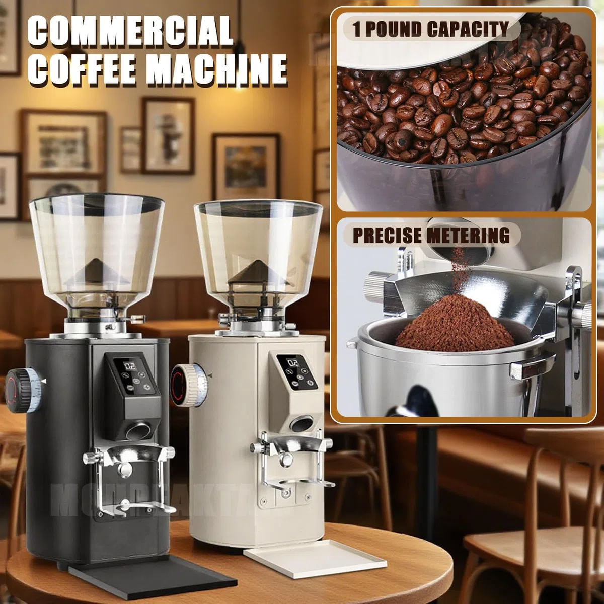 Moulin à Café Professionnel, 350W Moulin Cafe, Broyeur Cafe Grain Expresso à Meules Plates De 64mm, Moulin à Café électrique avec 9 Réglages Précis Et Affichage LED Black