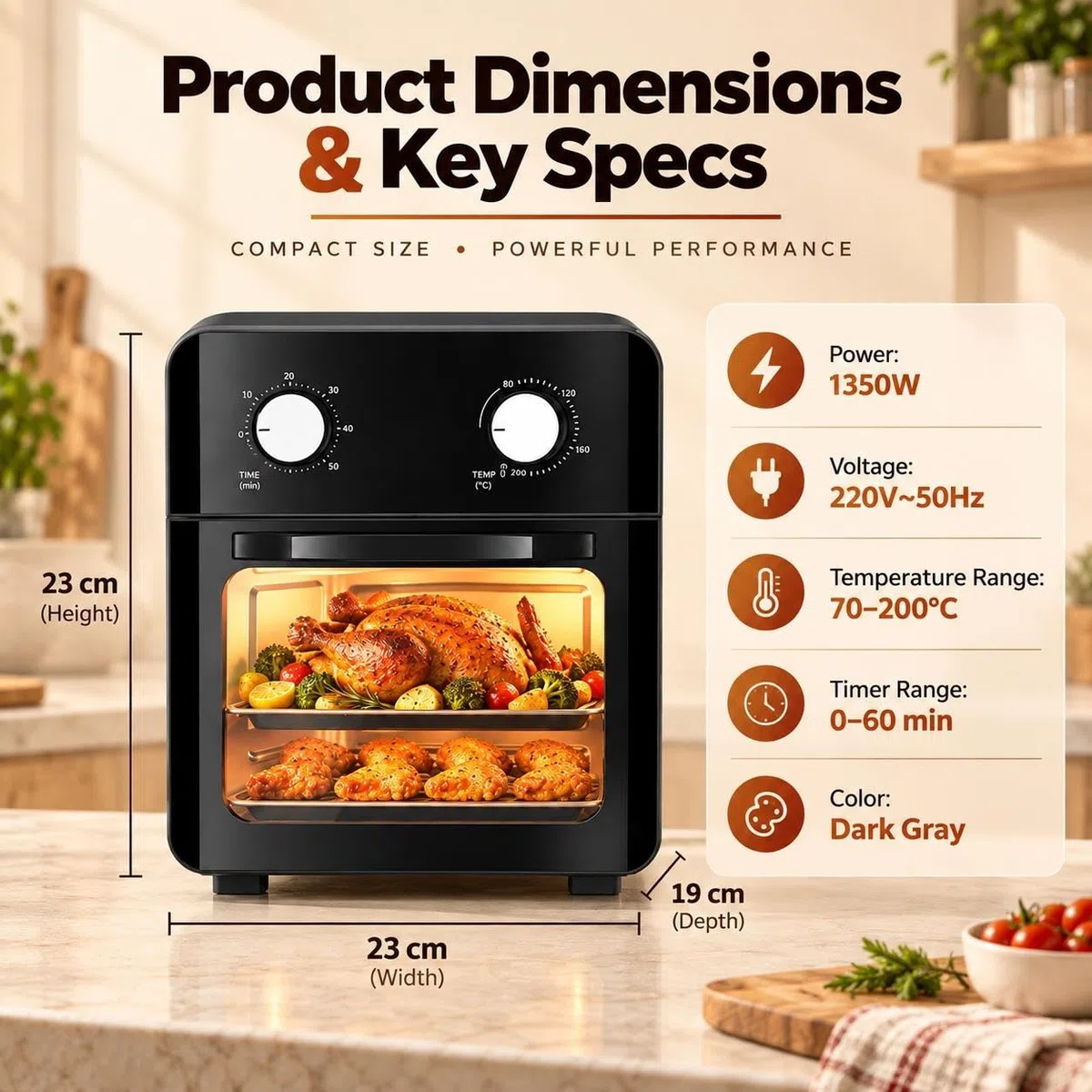 Friteuse À Air Chaud 10L, Mini-four 1350W