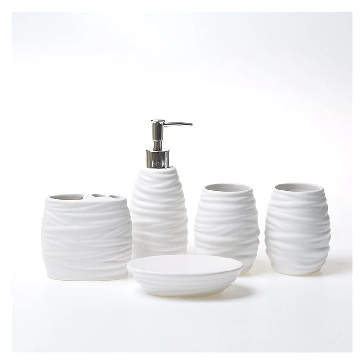 Ensemble d'accessoires de Salle de Bain Moderne, kit Complet de décoration de Salle de Bain en céramique à Texture Spirale Blanche Comprenant Un Distributeur de Lotion,