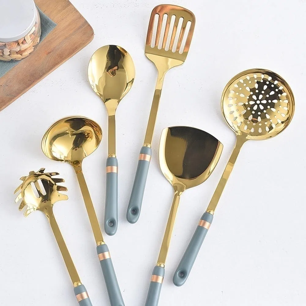 Cuillères de Cuisine en céramique, spatules, ustensiles de Cuisine en Acier Inoxydable, Gadgets, ustensiles de Cuisson, ustensiles de Cuisine, 7 pièces (Vert)