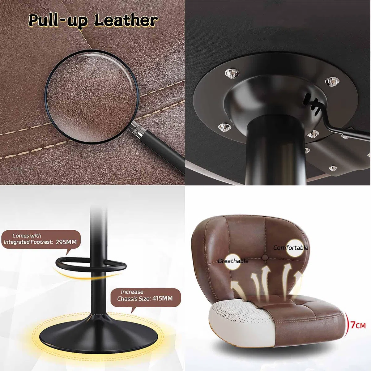 Tabourets De Bar Pivotant Hauteur Réglable avec Dossier, Lot De 1