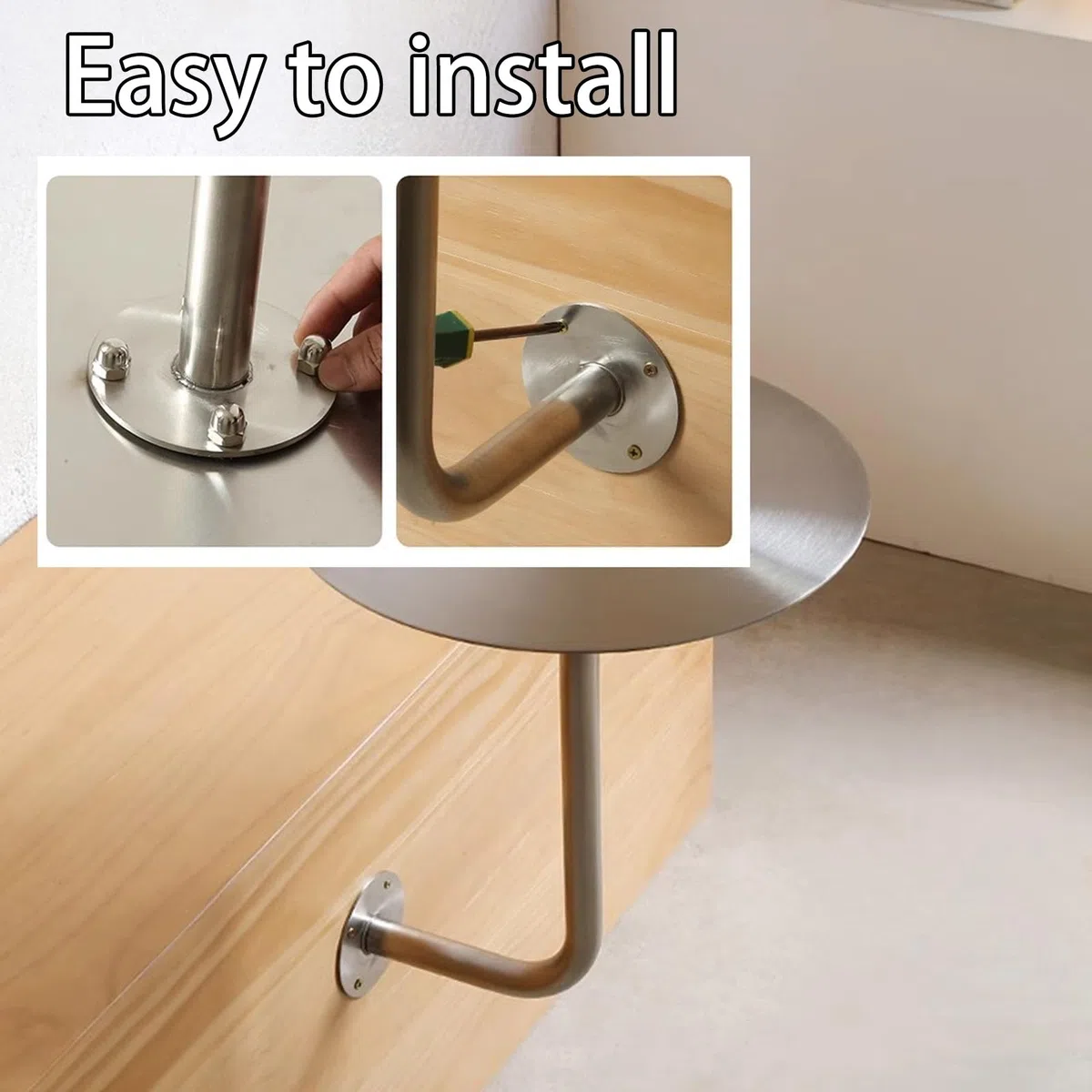 Table pliante ronde en acier inoxydable pour économiser de l'espace – Bureau de bar moderne pour usage intérieur/extérieur – Table de stand de 35 cm / 13.7in pour café et salle à manger, élégante et