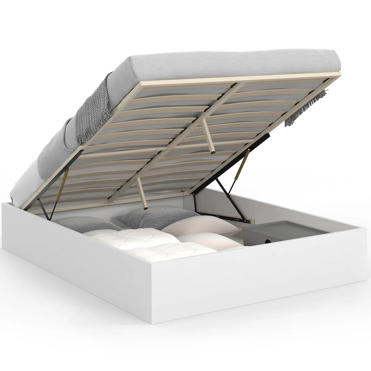 IDMarket - Lit Coffre Double SANDSIDE avec sommier 160 x 200 cm Blanc