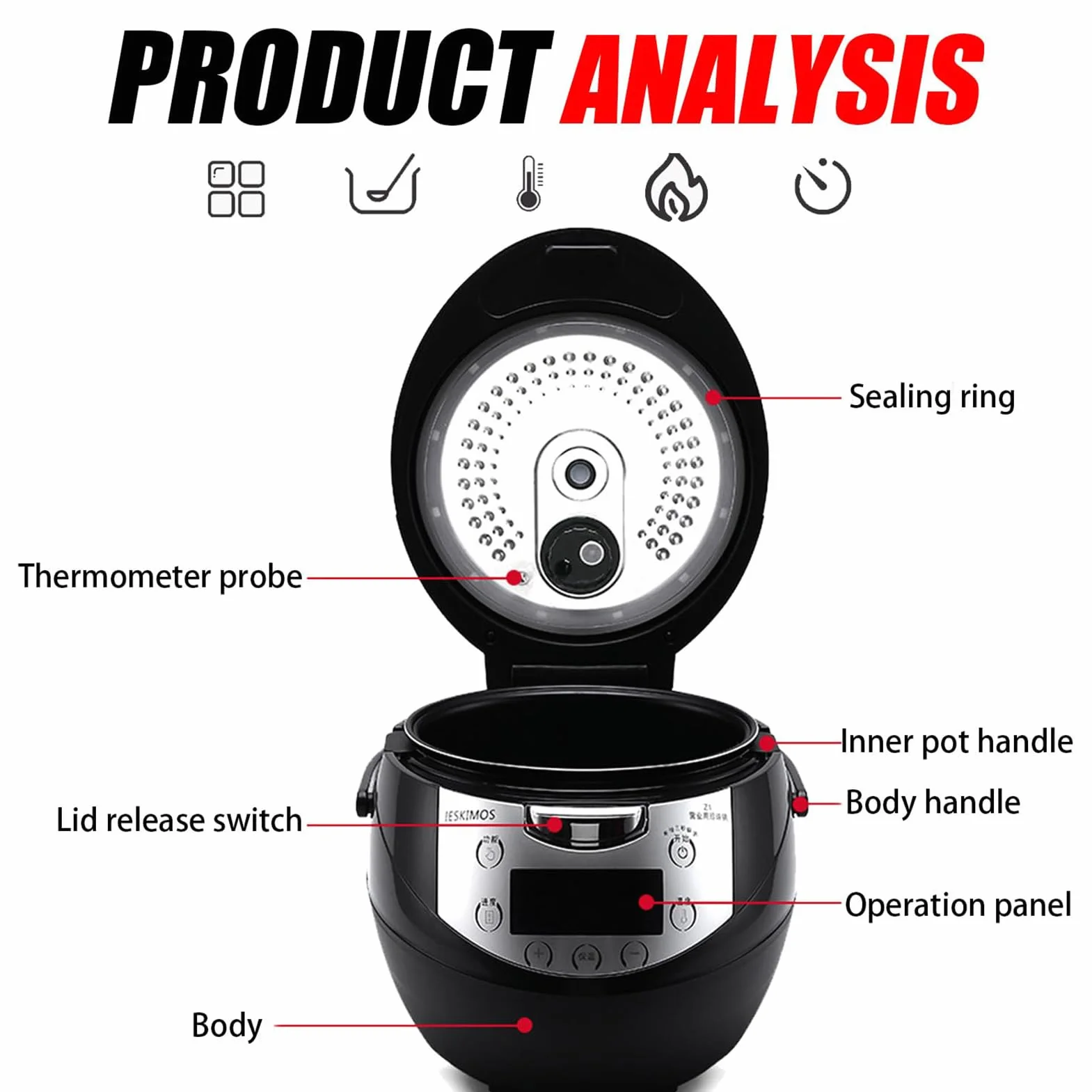 Machine à 5l-16l Entièrement Automatique Cuiseur de Perles avec Panneau Tactile Intelligent et Réglage de Température et Minuteur Sonde de Température Machine Professionnelle à Thé au Lait 5L-A