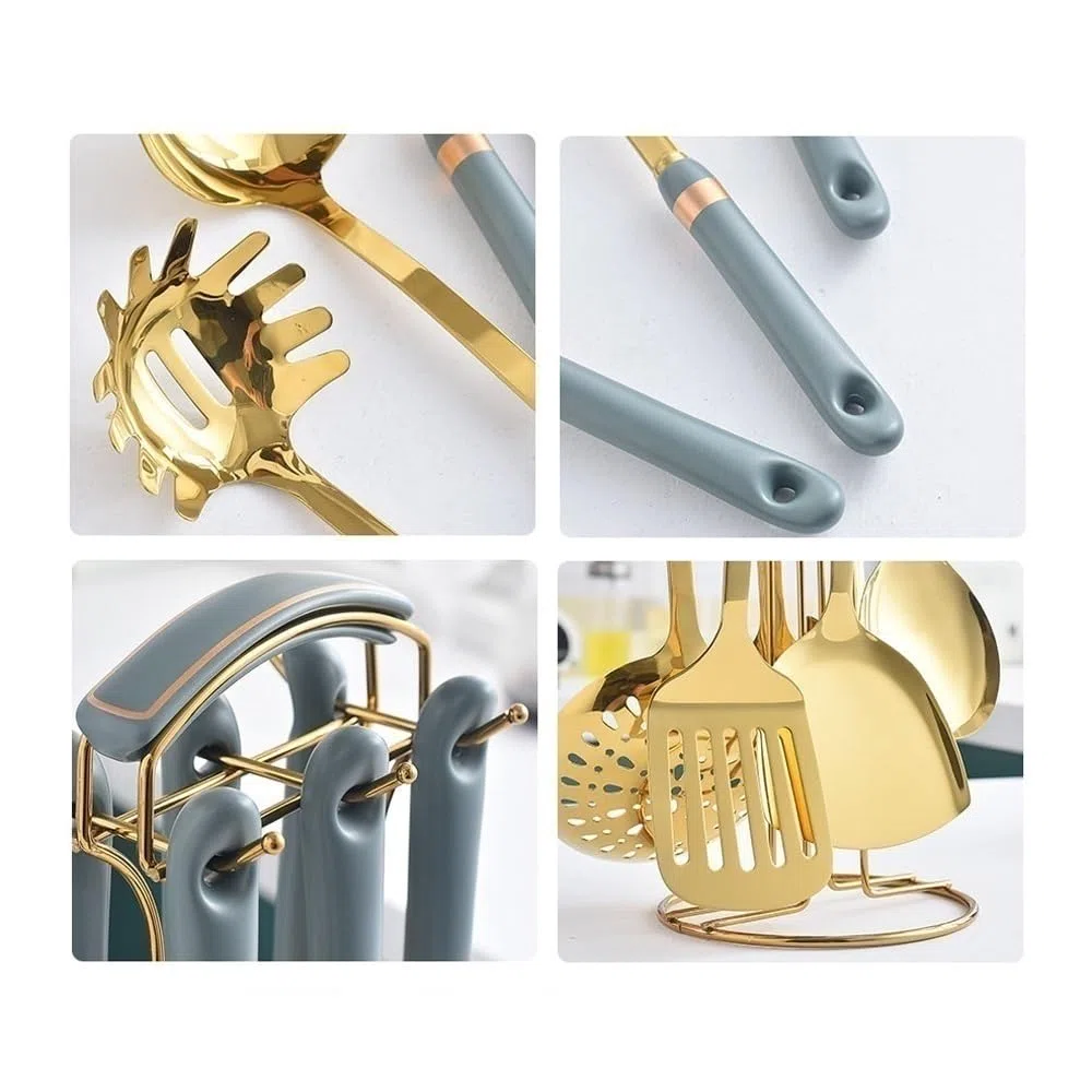 Cuillères de Cuisine en céramique, spatules, ustensiles de Cuisine en Acier Inoxydable, Gadgets, ustensiles de Cuisson, ustensiles de Cuisine, 7 pièces (Vert)