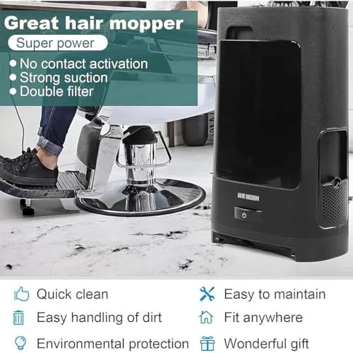 Aspirateur sans contact avec filtre HEPA, capteur infrarouge à démarrage automatique de 1400 W, pelle à poussière sans sac pour salons de coiffure et poils d'animaux, utilisation commerciale