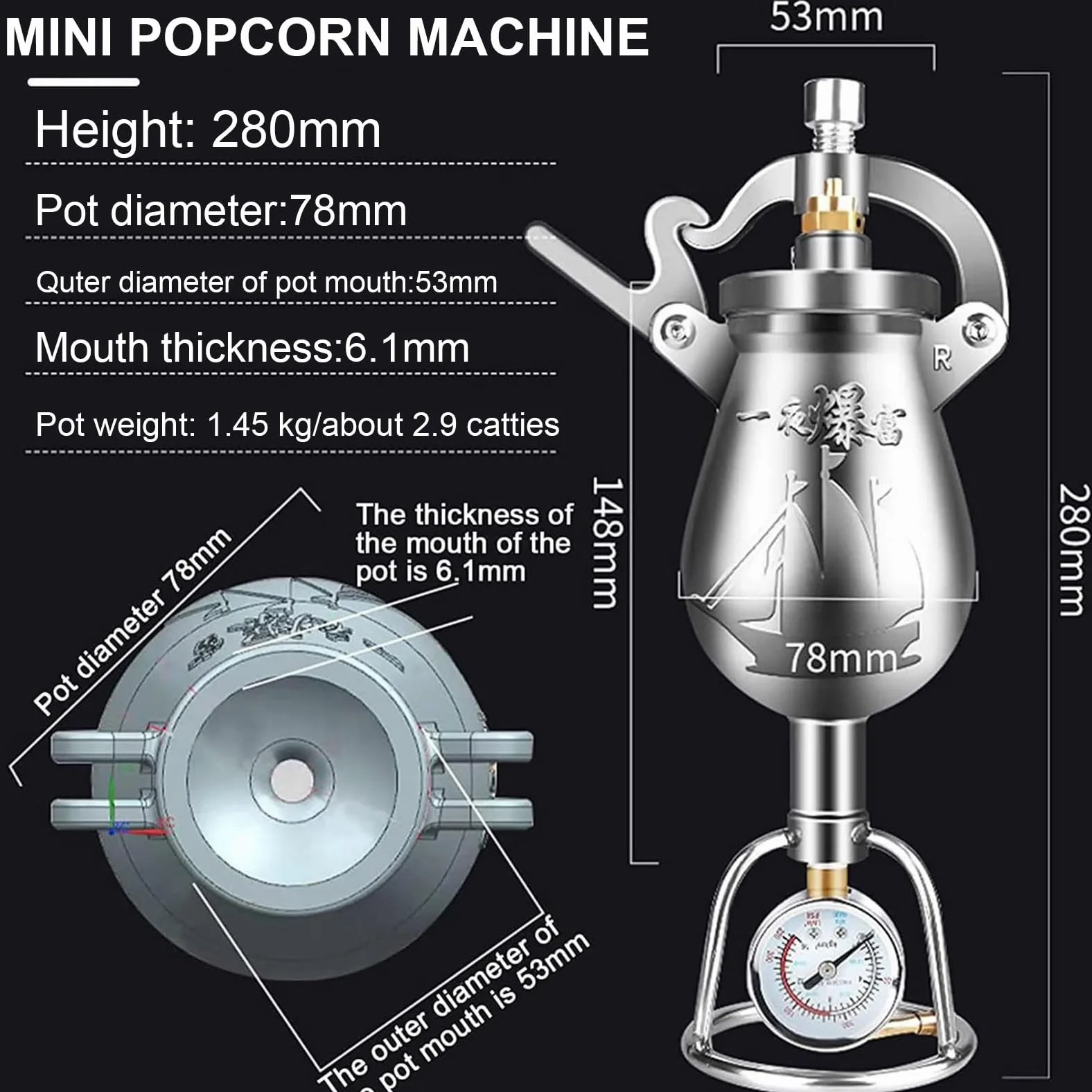 Machine à popcorn haute pression – Machine à popcorn sur cuisinière pour riz soufflé à la main et pop-corn – Maquina de Palomitas de Maiz chinoise