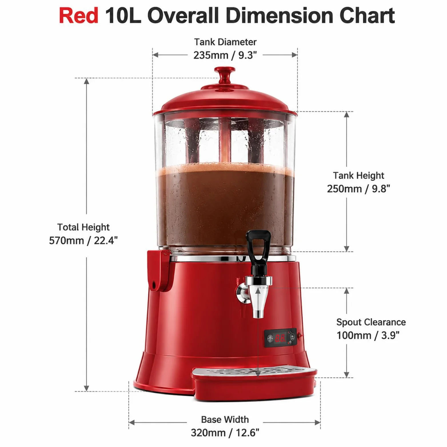 Machine Professionnelle Chocolat Chaud 10L 400W Agitateur 40W Moteur Red