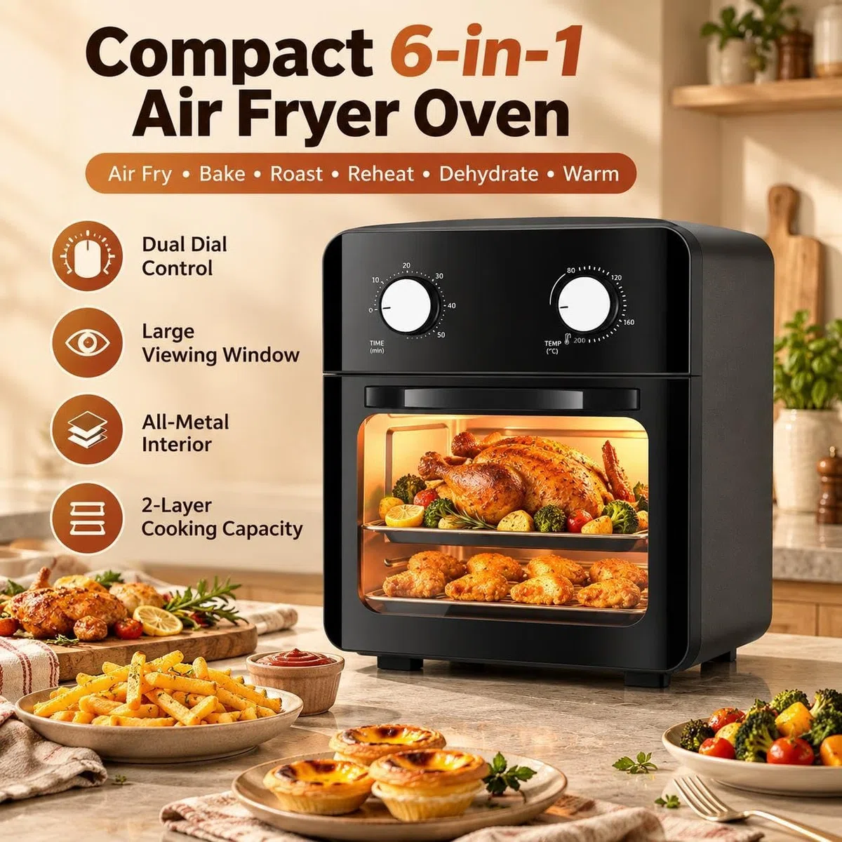 Friteuse À Air Chaud 10L, Mini-four 1350W
