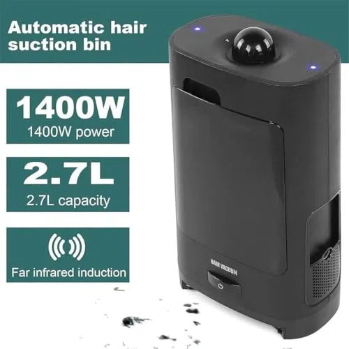 Aspirateur sans contact avec filtre HEPA, capteur infrarouge à démarrage automatique de 1400 W, pelle à poussière sans sac pour salons de coiffure et poils d'animaux, utilisation commerciale