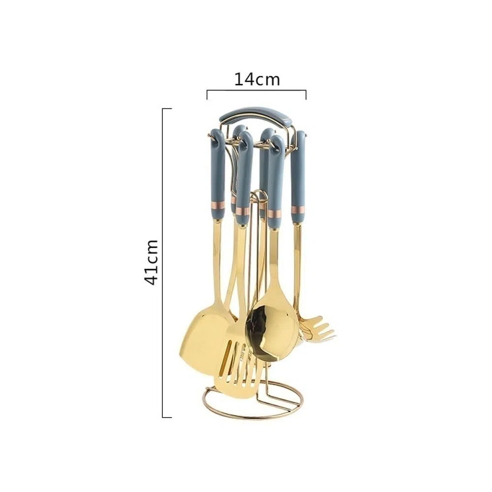 Cuillères de Cuisine en céramique, spatules, ustensiles de Cuisine en Acier Inoxydable, Gadgets, ustensiles de Cuisson, ustensiles de Cuisine, 7 pièces (Vert)