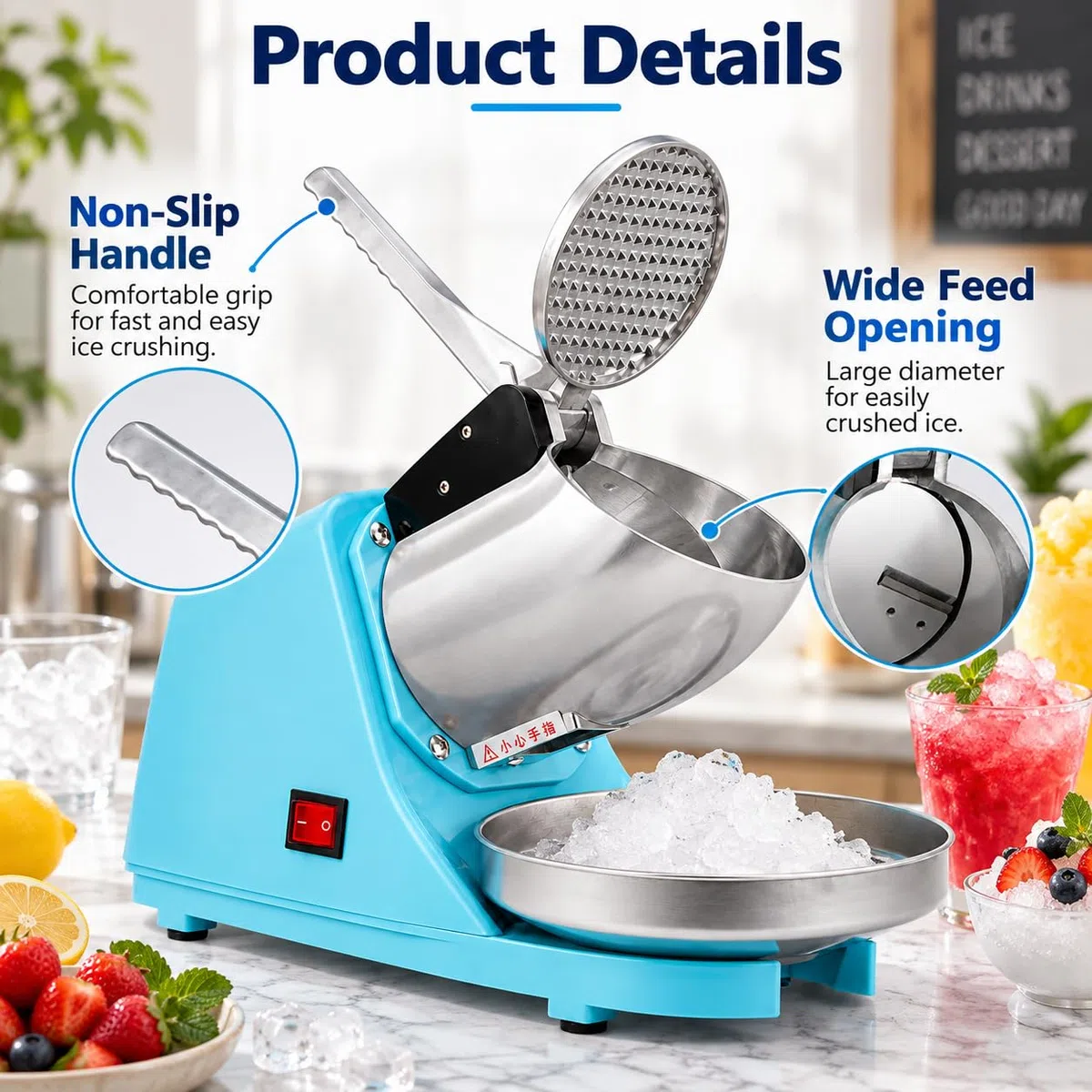 Broyeur à glace électrique 300 W 65 kg/h Machine à glace rasée réglable