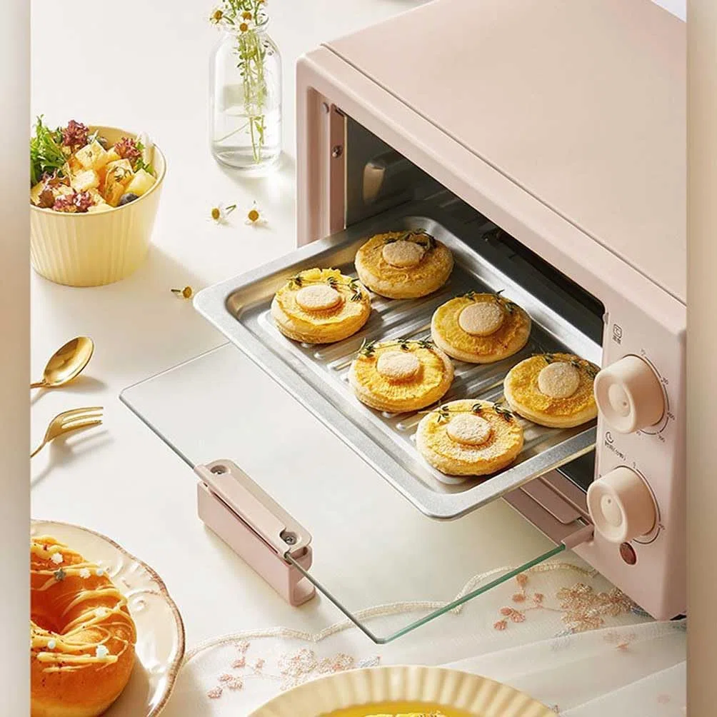 Four à Grille-Pain électrique 10L avec Chauffage par Convection, Cuisson au Four à comptoir Compact pour Le Pain Pizza Bagels, Appareil de Cuisine Rose