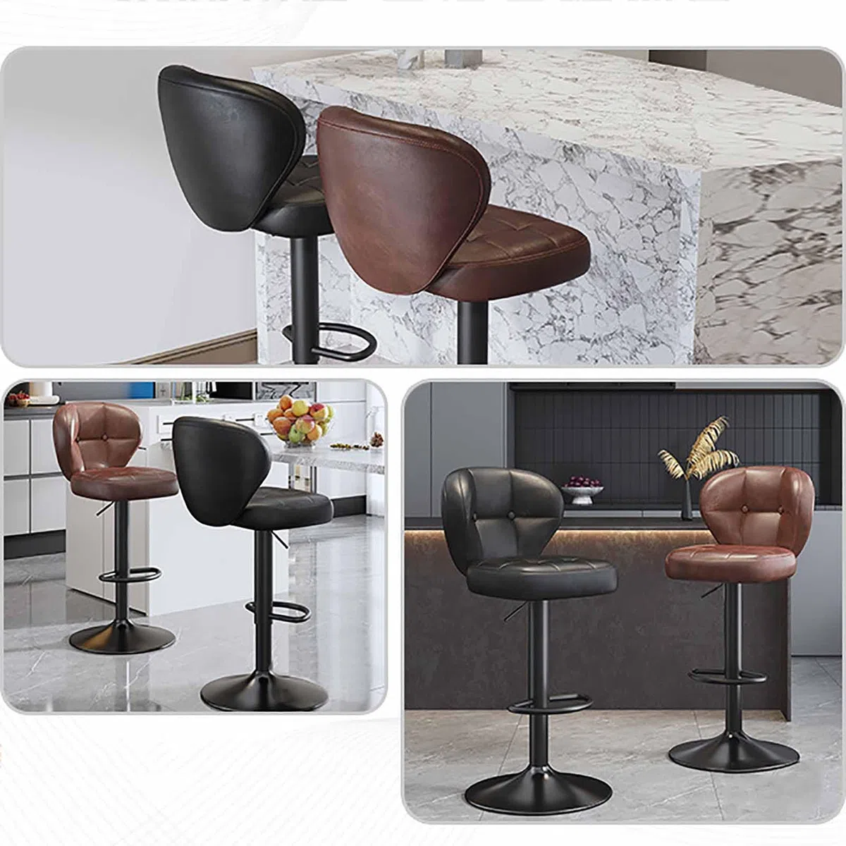 Tabourets De Bar Pivotant Hauteur Réglable avec Dossier, Lot De 1