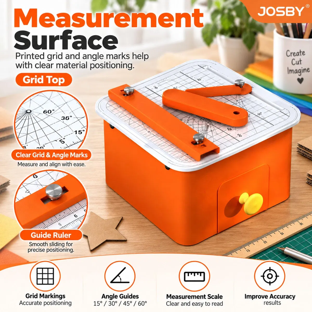 JOSBY Machine De Découpe Manuelle De Bureau, Outil Multifonctionnel pour Carton, avec Commande Latérale Et Grille De Mesure Dangle, Découpes Droites Et Circulaires, pour Carton