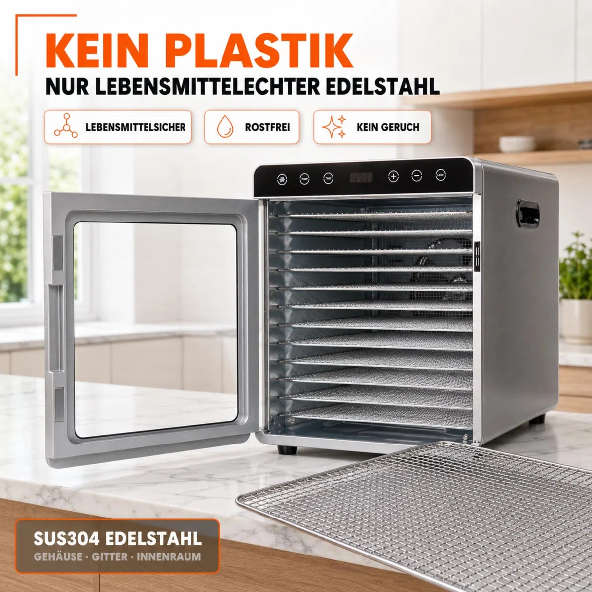 Sommertal Déshydrateur Silence 800 - 12 compartiments en acier inoxydable - 800 W - Silencieux