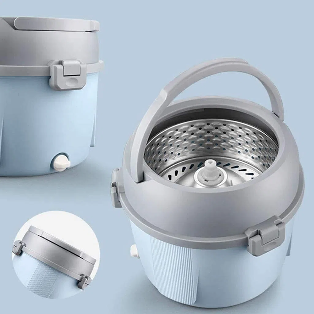 Ensemble serpillère rotative et seau, poignée télescopique, poignée en acier inoxydable, avec 4 serpillères, autonettoyante et à presser