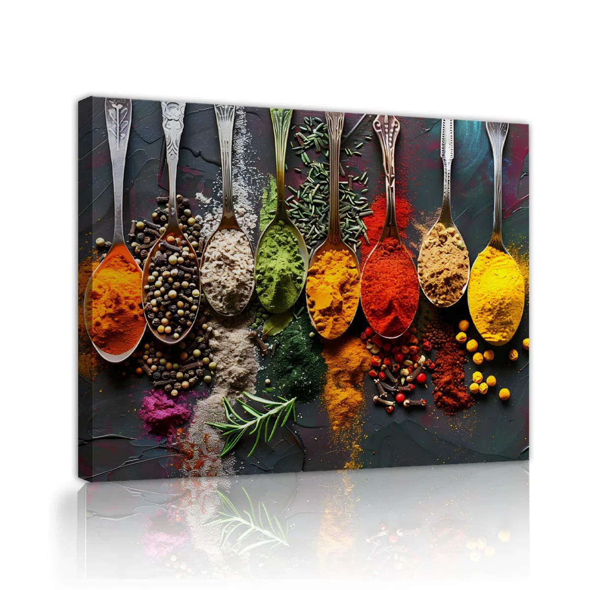CHERHERART Illustrations d’épices botaniques peinture sur toile pour maison rustique Herbes colorées et épices encadré impression murale sur toile pour cuisine 90x120cm Cadre intérieur